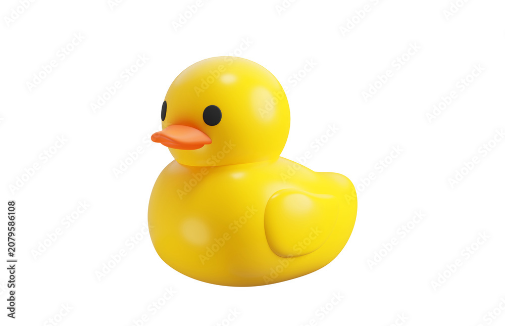 Fototapeta premium Yellow rubber duck 3d icon. Bath toy and childhood . Isolated 3D object