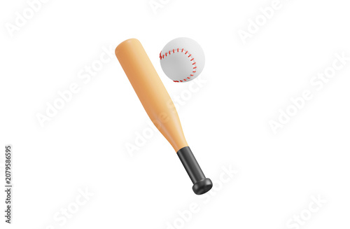 Photography Baseball bat with ball 3d icon. Isolated 3D object.