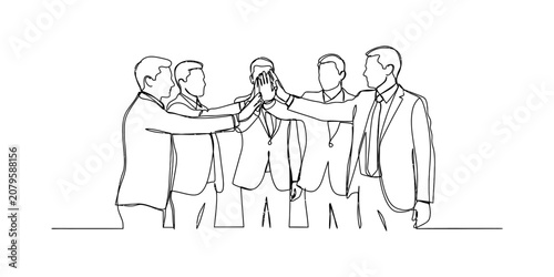 Vászonkép Group of business people in suits joining hands together for teamwork and succes