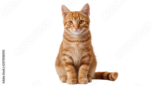 Konstfotografi Isolated adorable young orange striped tabby kitten sitting, looking directly at