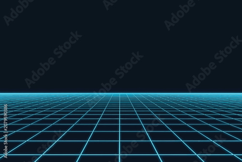 Sci-fi 3d wireframe perspective grid with neon cyan lines.