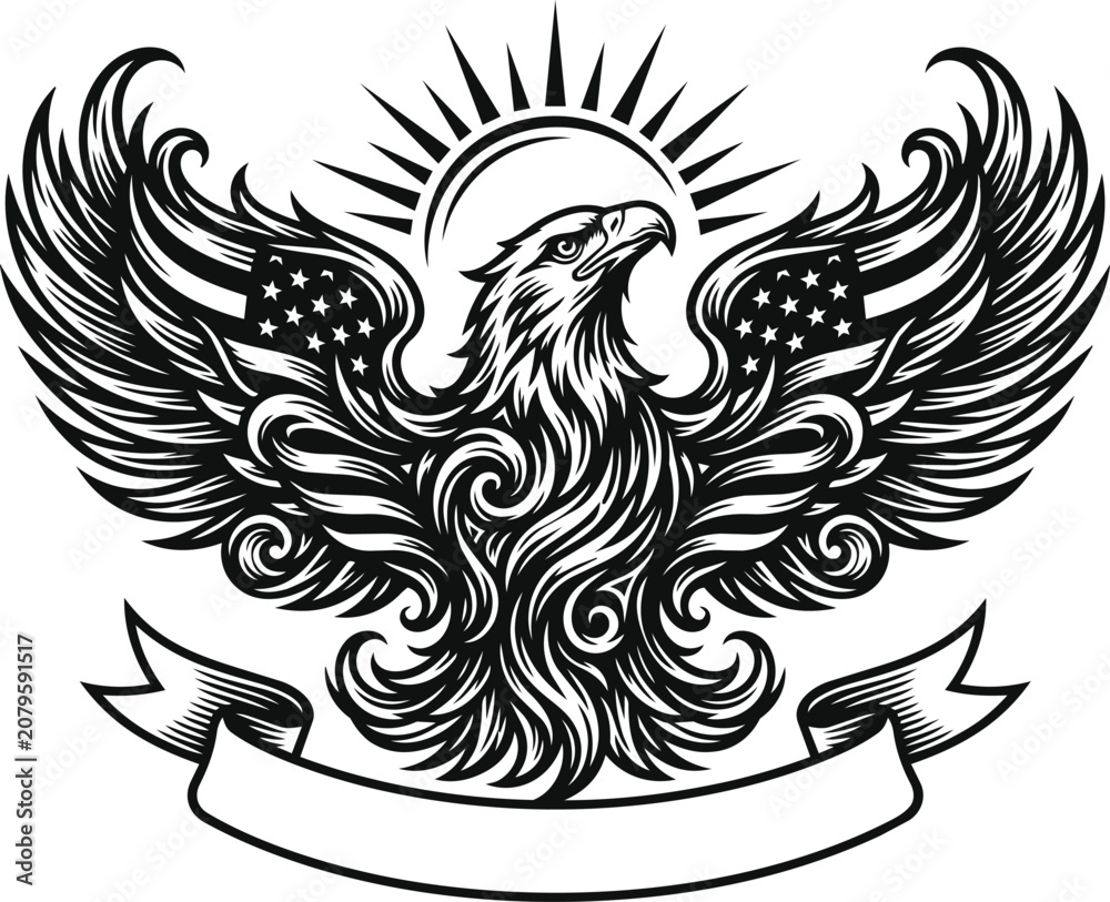 Fototapeta premium Patriotic usa eagle mascot logo vector graphic with american flag