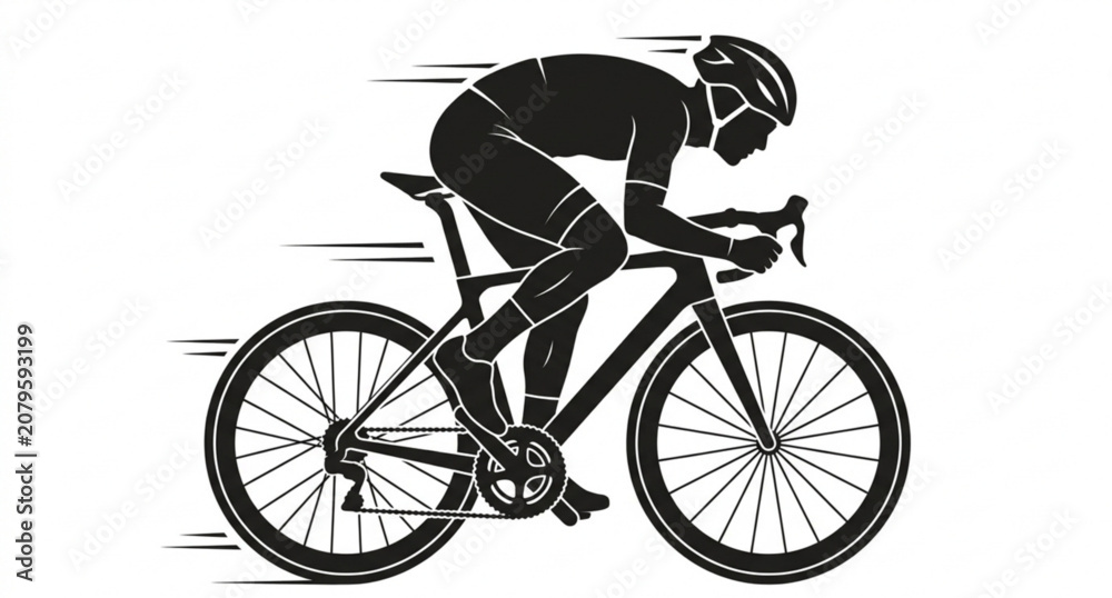 Fototapeta premium Road racing cyclist black silhouette flat vector icon