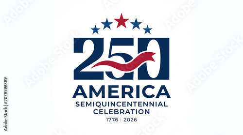 America Semiquincentennial 250th anniversary logo, United States 250 years celebration emblem, patriotic red white and blue commemorative graphic
