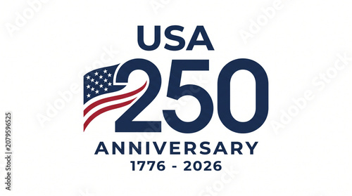 USA 250 Anniversary logo with American flag, United States Semiquincentennial 1776-2026 celebration emblem, patriotic 250th birthday graphic