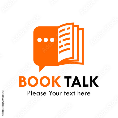 Book talk logo with open book and speech bubbles logo design reading club
