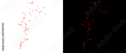 фотографія Red blood splatter texture on white and black background, organic liquid spray d