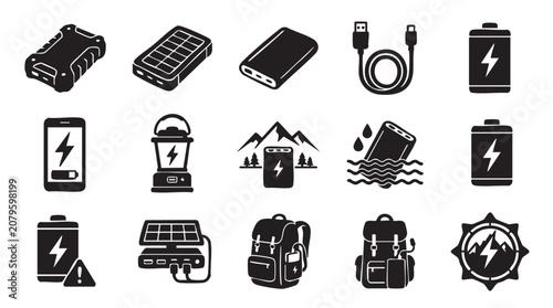 Obraz na plátně Energy icons, battery symbols, power signs, 16 vector graphics