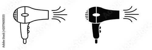 Εκτύπωση καμβά Hair dryer icon set in line and solid styles on transparent background, vector i