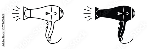 Εκτύπωση καμβά Hair dryer icon set in line and solid styles on transparent background, vector i