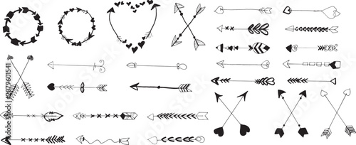 Hand drawn arrow set collection for bullet journal.
