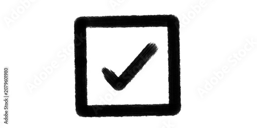 Hand Drawn Checkbox Tick Icon – Check Mark Square Symbol, Black Doodle Brush Stroke, Minimal UI Vector Illustration