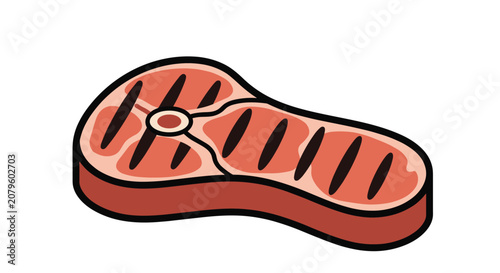 Grilled beef steak slice with dark sear marks isolated on white for menu designs and professional food themed illustrations.