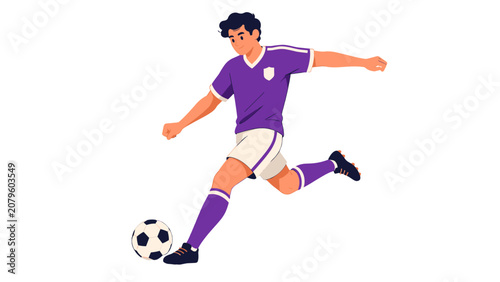 Fotografía Soccer player kicking ball in flat vector illustration