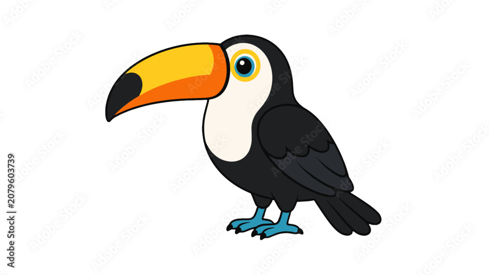 Fototapeta premium Cartoon toucan bird icon with large orange beak