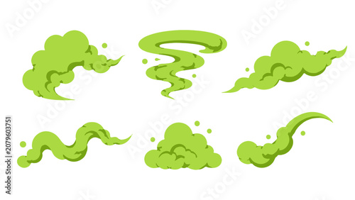 Foto Green cartoon toxic gas cloud and swirling vapor set