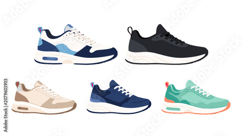 Bild auf Leinwand Set of modern sneaker shoes in flat vector illustration