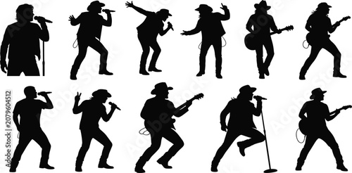 Fotografi Singer and Guitarist Performance Silhouette Collection with Live Music Concert V