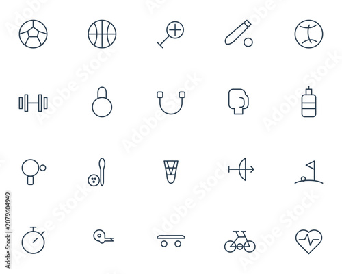Set of simple outline sport and fitness equipment icons