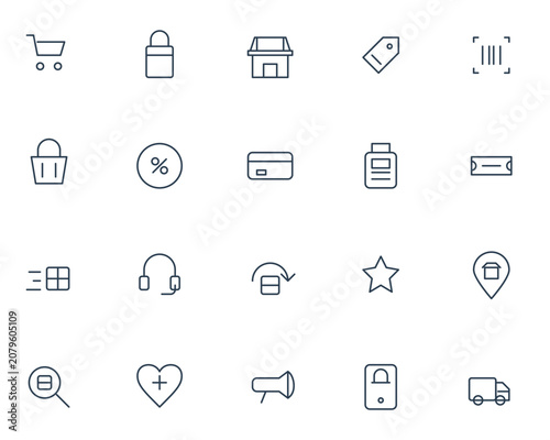 Set of thin line shopping and e-commerce icons