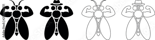 Foto Four flexing fly icons in different styles and hats