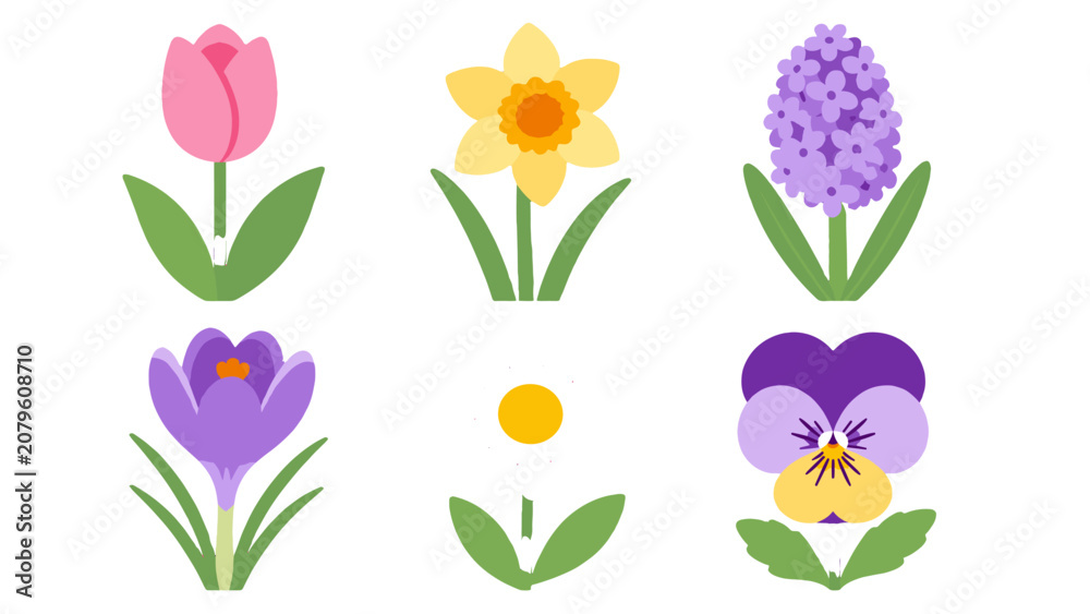 Obraz premium Set of spring flower icons in flat vector style