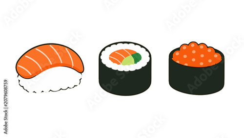 Photos Sushi icon set with nigiri roll and roe gunkan