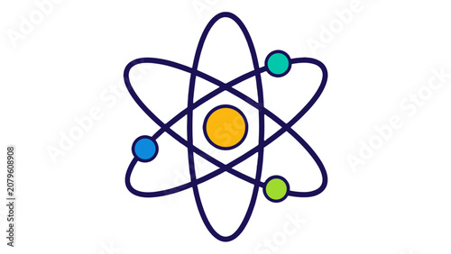 Photos Atom symbol with orbiting electrons in simple vector style
