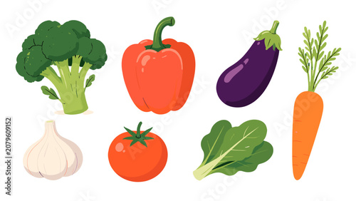 Watercolor style vegetable set with broccoli pepper eggplant and carrot