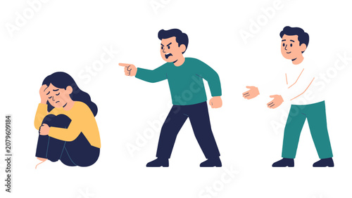 Tableau sur toile Conflict triangle concept with victim aggressor and helper characters