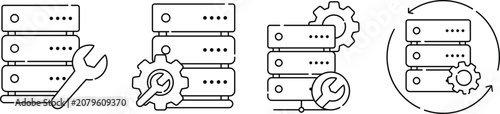Foto Server Maintenance Icons Set Vector Illustration, Server Management, Database Ad