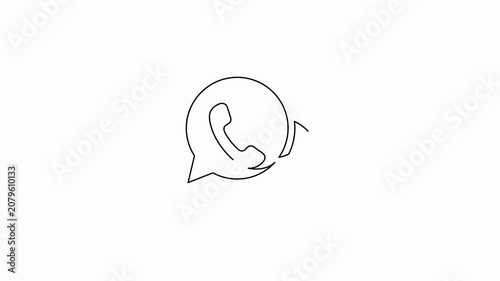 Telephone handset continuous line animation emerging into two chatting speech bubbles