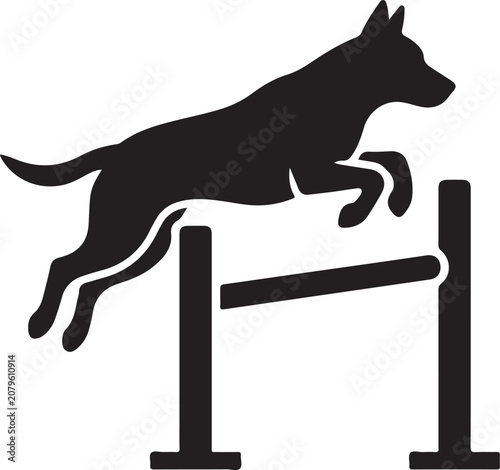 Silhouette of a dog jumping over a hurdle hurdle in an agility training course