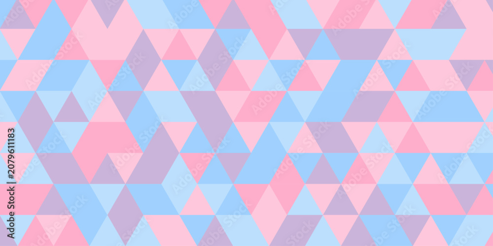 Fototapeta premium Abstract geometric triangle pattern background with pastel pink, blue and purple mosaic shapes, seamless low poly grid backdrop illustration for modern graphic web cover packaging and design.