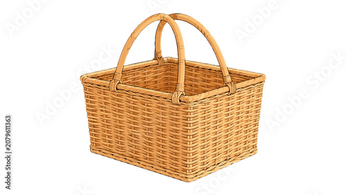 Canvas Print Empty wicker basket with double handles isolated on white