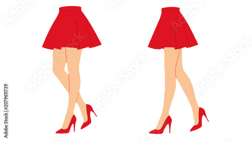 Female legs in red skirt and high heels vector illustration