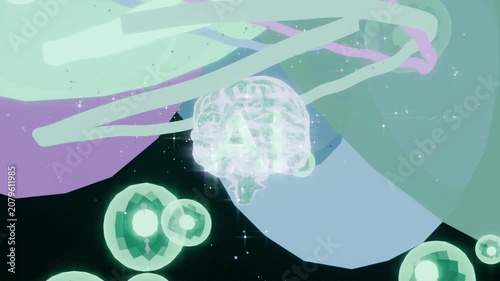 Starting animation guiding brain drifting to center, revealing AI, ribbons, green orbs wrapping