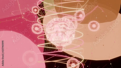 Animating pink translucent brain in studio, spiral tightening, nodes pulsing, sparkles intensifying
