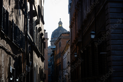Photography Narrow Street View Towards St Peters Basilica Dome Rome