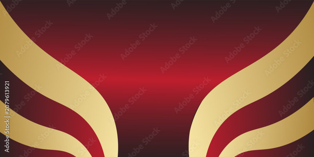 Fototapeta premium Abstract red background with smooth gold waves. Clean and elegant design.