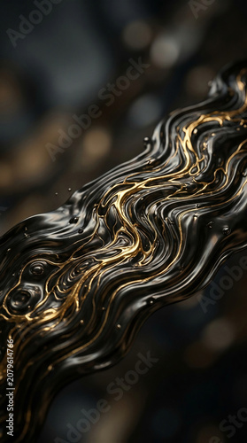 Flowing molten gold and dark obsidian stone texture, dynamic luxury volcanic abstract background, vertical overlay