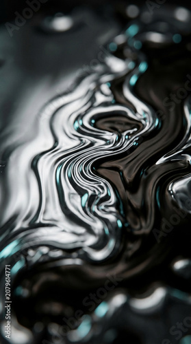 Abstract dark liquid metal flowing texture, silver metallic organic fluid dynamic background, vertical overlay