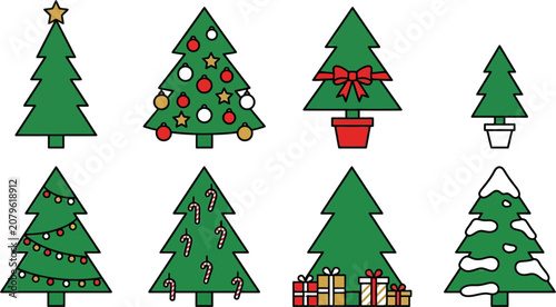 Christmas Tree Vector Set Festive Holiday Pine Tree Collection Isolated on White Background