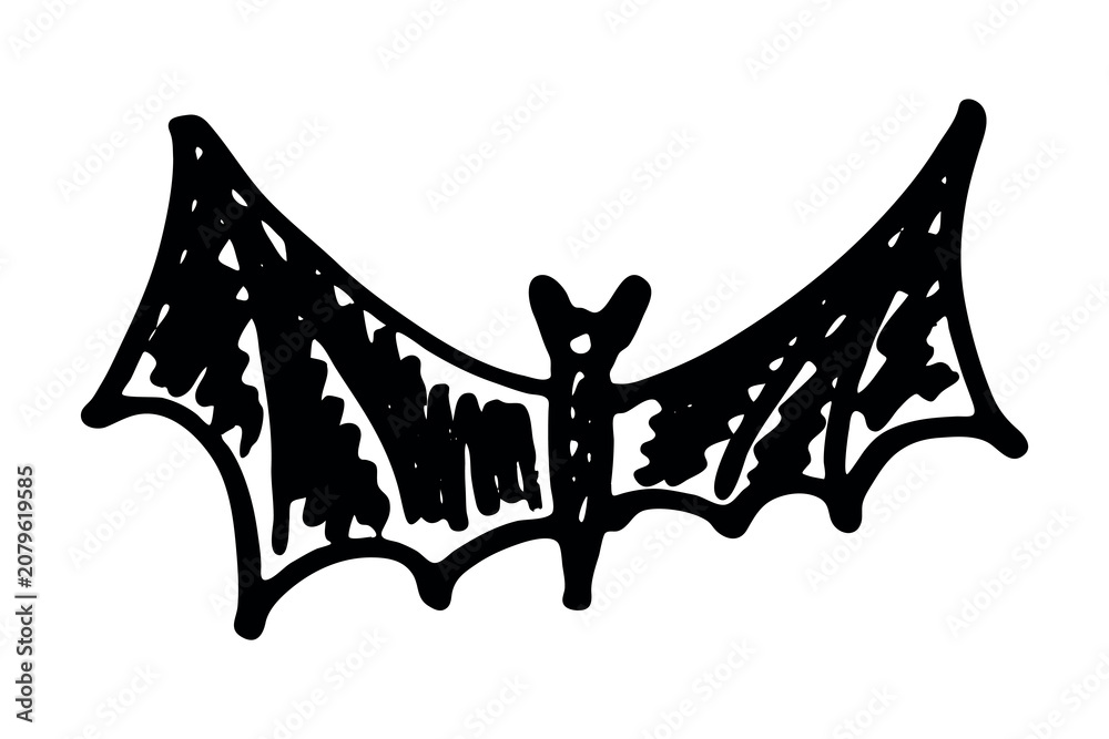 Fototapeta premium Hand drawn cute flying bat doodle Bat silhouette illustration Happy Halloween day For decoration, print, stickers, greeting card, design, kids books