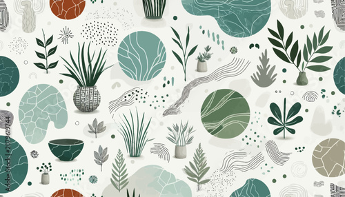 Photos organic imprint and earthy seamless vector pattern with flowers and leaves