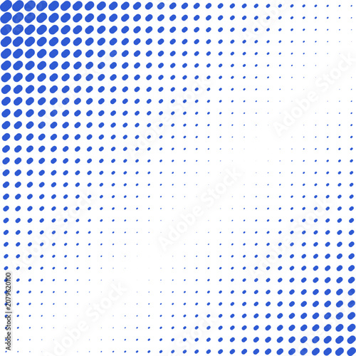 Tableau sur toile Blue and white geometric halftone dot pattern with diagonal gradient effect