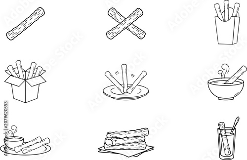Foto Crispy breadsticks with sesame seeds in various serving presentations on a neutr