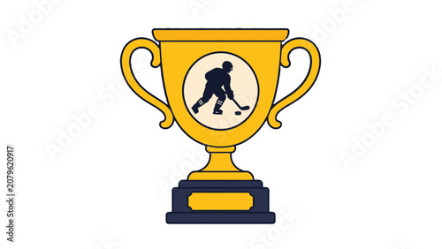 Photography Gold ice hockey trophy cup with player silhouette illustration