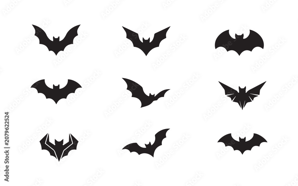Fototapeta premium Set of black bat silhouettes for Halloween design