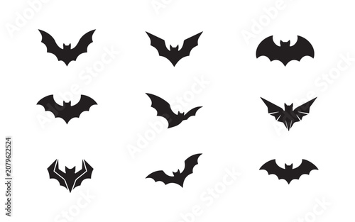 Set of black bat silhouettes for Halloween design
